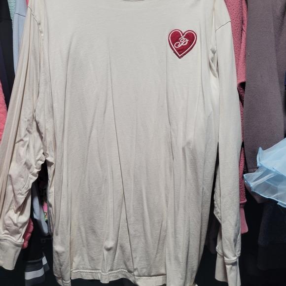 PINK Victoria's Secret Tops - PINK Victoria's Secret Cream Long Sleeve Tee with Red Heart Patch